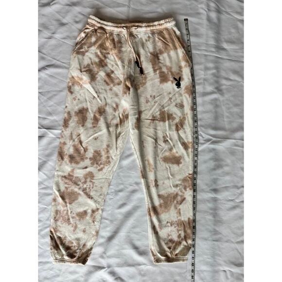 Playboy x Missguided Tie Dye Joggers Sweatpants Beige Tan Logo Loungewear - Picture 16 of 16